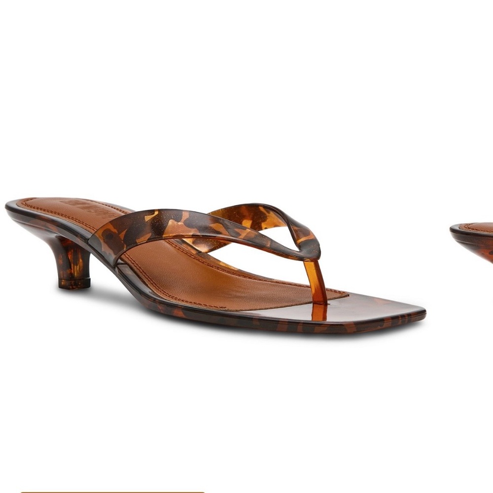 Tortoiseshell Kitten Heel Thong Sandal - Brown